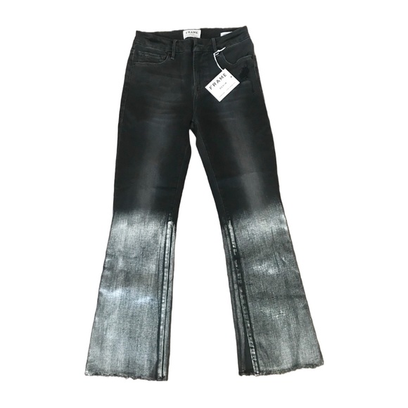FRAME Metallic Le Crop Mini Boot Murphy Silver Foil Raw Edge Sample Jean NWT